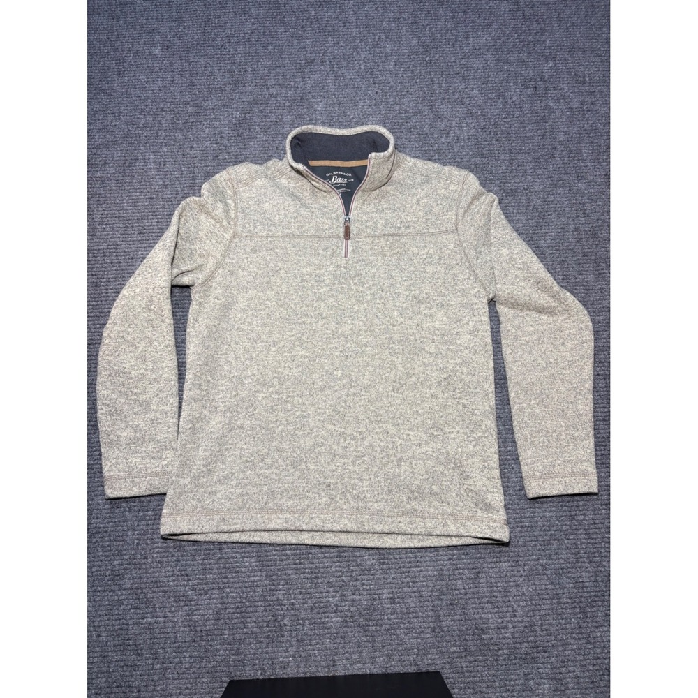 GH Bass Mens Quarter Zip Pullover Sweater Tan Heather Marl Fleece Size M PC-757